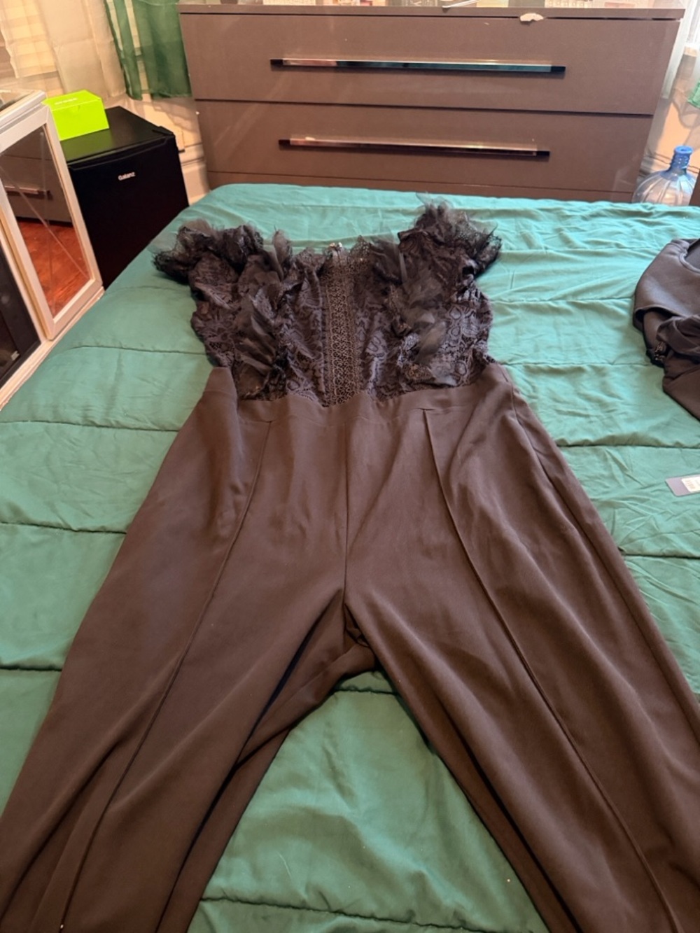 Fashion Nova Black Lace-Trim Boot Flare Jumpsuit